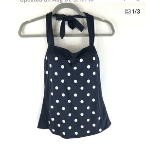 Boden Tankini Top Halter Molded Cups Polka Dots Navy Blue White Size 10